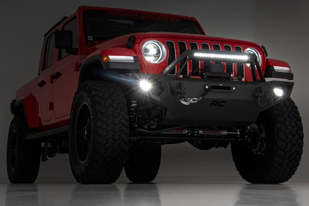 Jeep Wrangler JL Front Winch Bumper - Rough Country - 9500S - Satin Black - '18-'26